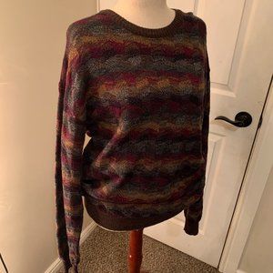 90'S Geometric Marino Wool Men's Sweater Earth Tones